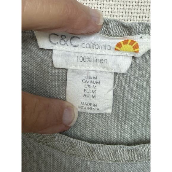 C & C California Women's 100% Linen Top Sz M Grayish Green Short Sleeve - Picture 8 of 11